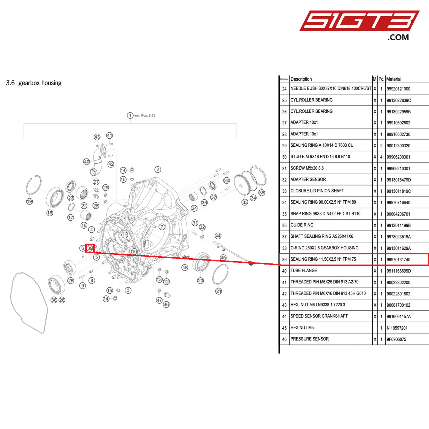 SEALING RING 11,50X2,5 N* FPM 75 - 99970131740 [PORSCHE 911 GT3 R Type 991 (GEN 2)]