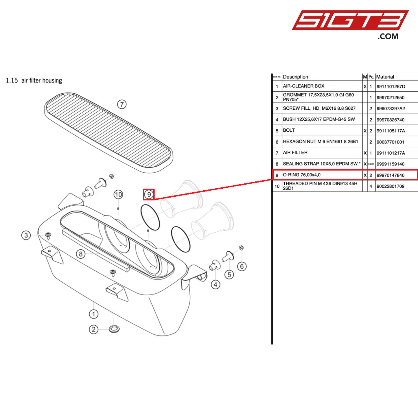 O-RING 76,00x4,0 - 99970147840 [PORSCHE 991.1 GT3 R]