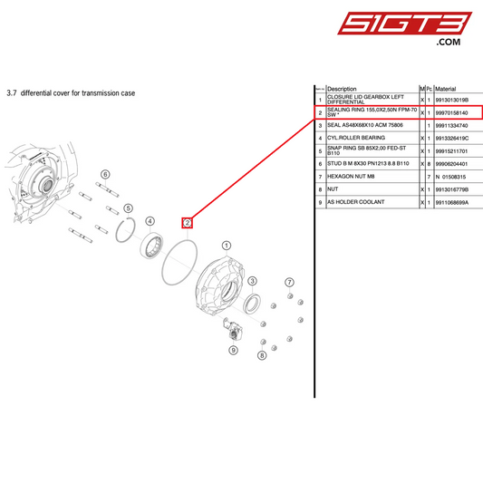 BAGUE D'ÉTANCHÉITÉ 155,0X2,50N FPM-70 SW * - 99970158140 [PORSCHE 991.2 GT3 Cup]