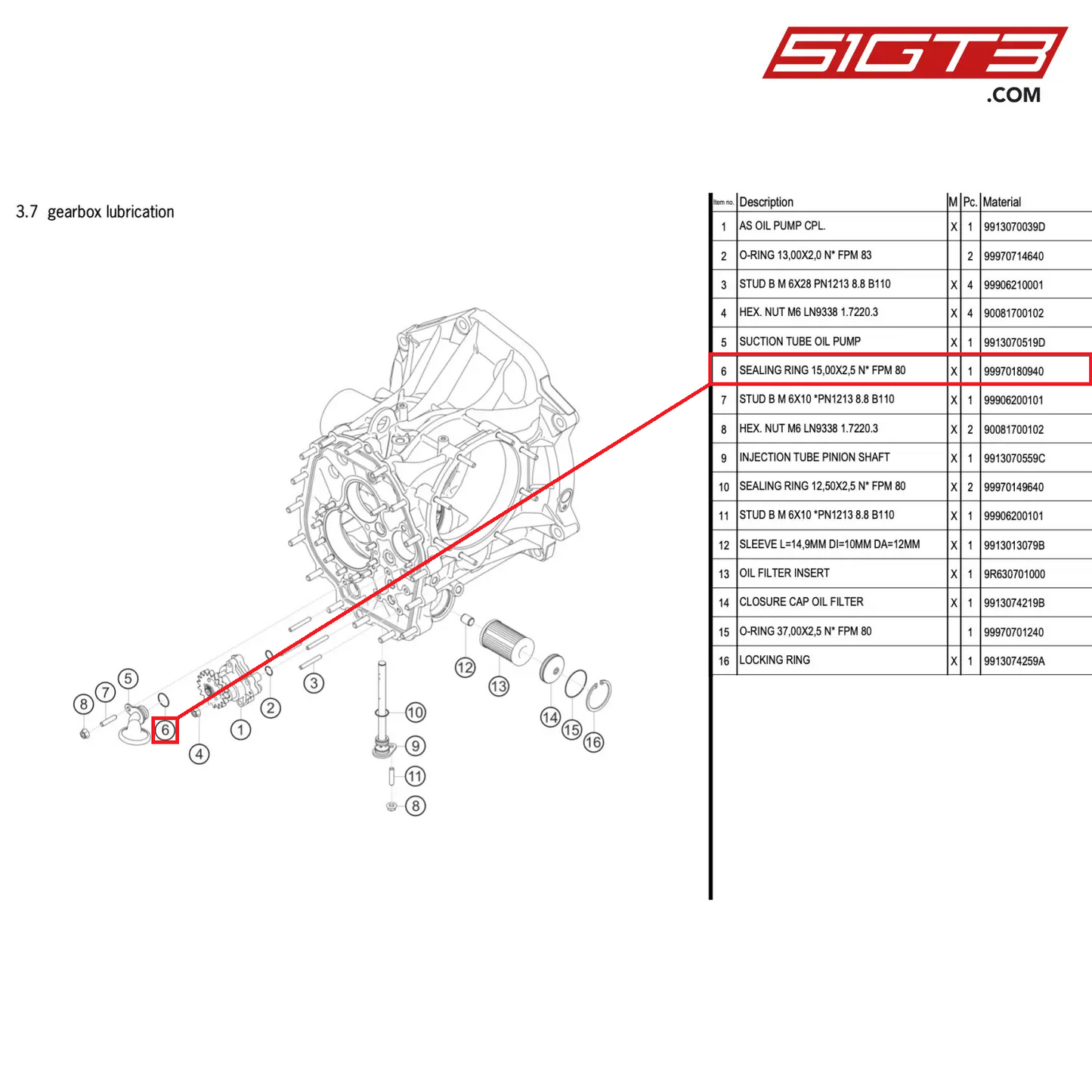 SEALING RING 15,00X2,5 N* FPM 80 - 99970180940 [PORSCHE 911 GT3 R Type 991 (GEN 2)]