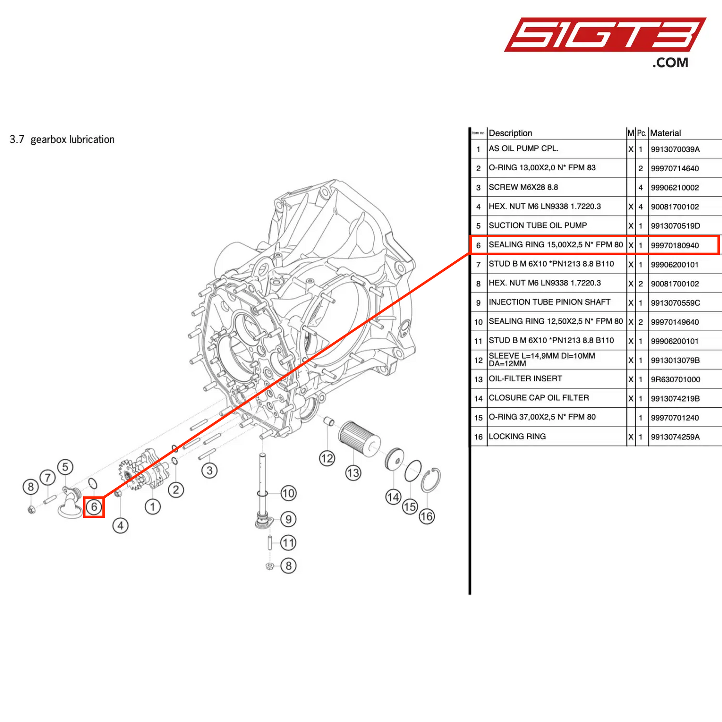 SEALING RING 15,00X2,5 N* FPM 80 - 99970180940 [PORSCHE 991.1 GT3 R]