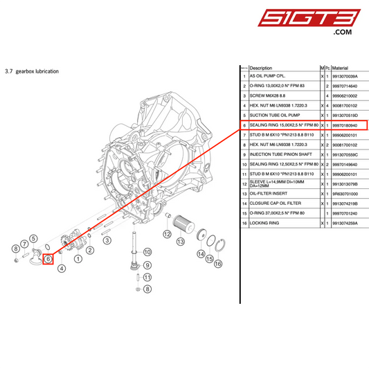 SEALING RING 15,00X2,5 N* FPM 80 - 99970180940 [PORSCHE 991.1 GT3 R]