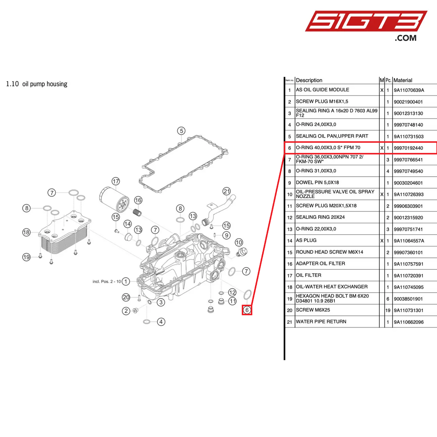 O-RING 40,00X3,0 S* FPM 70 - 99970192440 [PORSCHE 991.2 GT3 Cup]