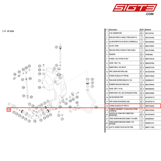 O-RING 40,00X3,0 S* FPM 70 - 99970192440 [PORSCHE 911 GT3 R Type 991 (GEN 2)]