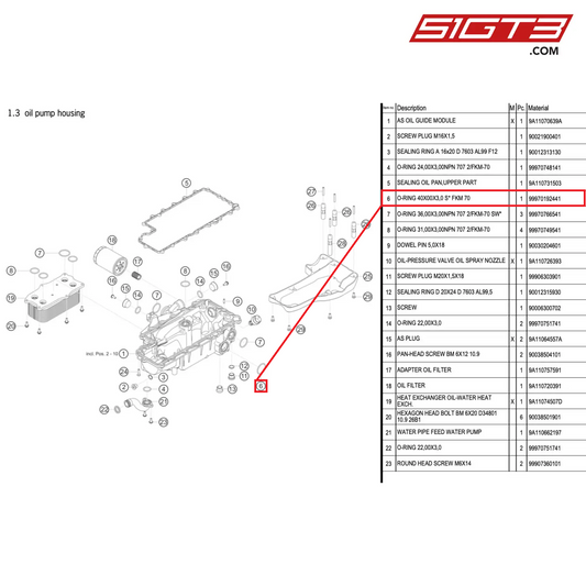 O-RING 40X00X3,0 S* FKM 70 - 99970192441 [PORSCHE 911 GT3 R Type 991 (GEN 2)]