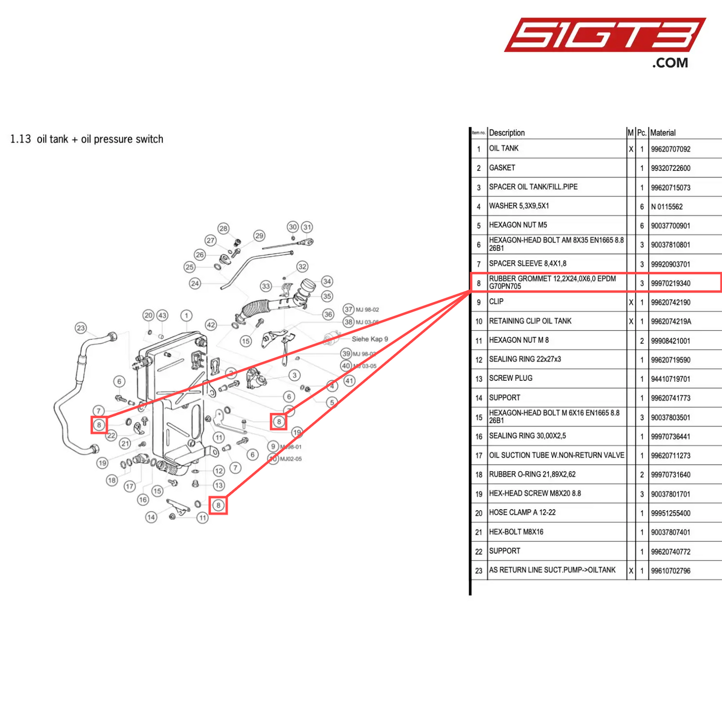 RUBBER GROMMET 12,2X24,0X6,0 EPDM G70PN705 - 99970219340 [PORSCHE 996 GT3 Cup]