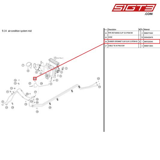 RUBBER GROMMET 9,5X13,0X1,5 EPDM 62 - 99970235340 [PORSCHE 991.2 GT3 R]