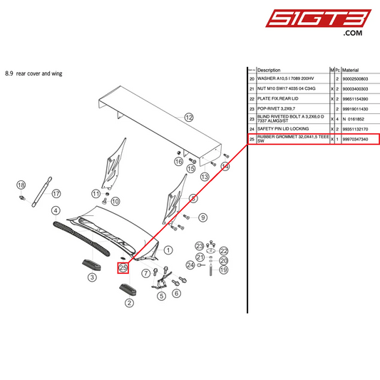 RUBBER GROMMET 32,0X41,5 TEEE SW - 99970347340 [PORSCHE 997.2 GT3 Cup]