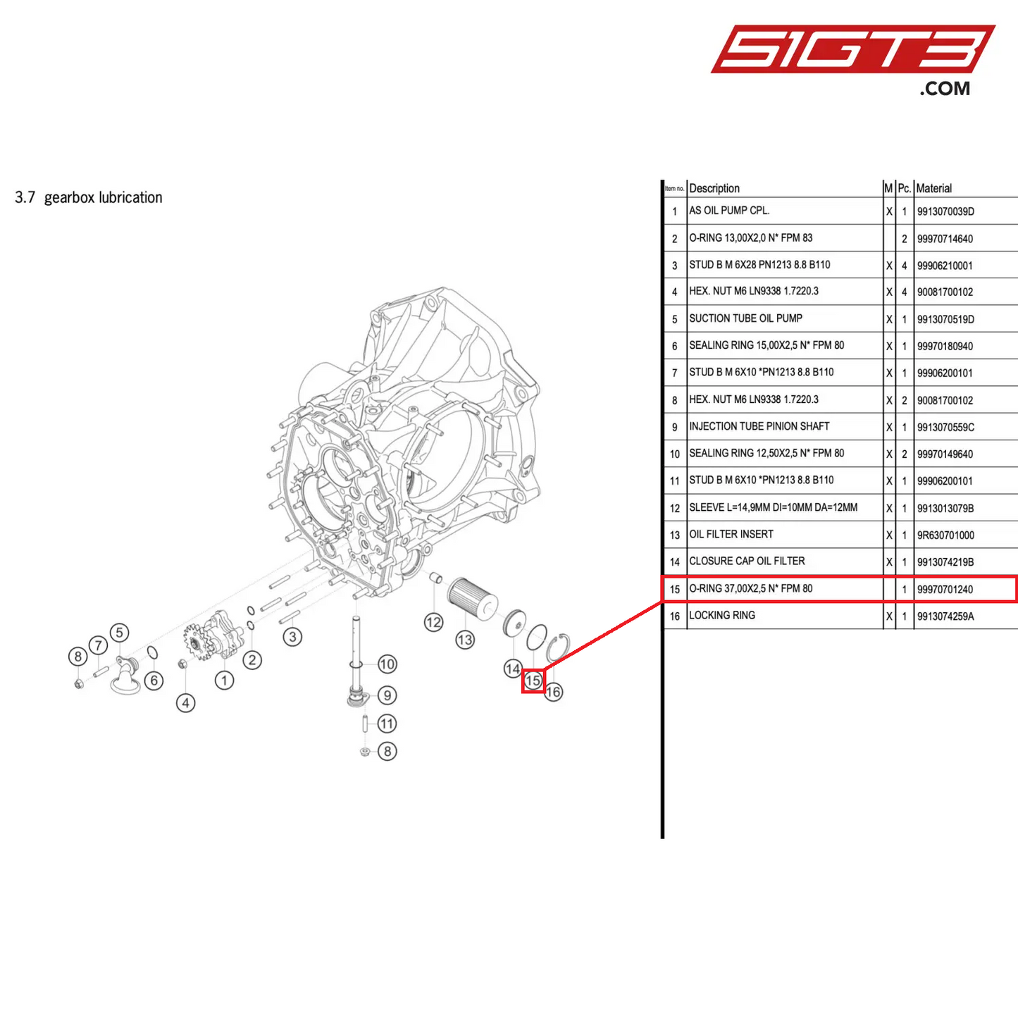 O-RING 37,00X2,5 N* FPM 80 - 99970701240 [PORSCHE 911 GT3 R Type 991 (GEN 2)]