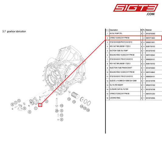 O-RING 13,00X2,0 N* FPM 83 - 99970714640 [PORSCHE 911 GT3 R Type 991 (GEN 2)]