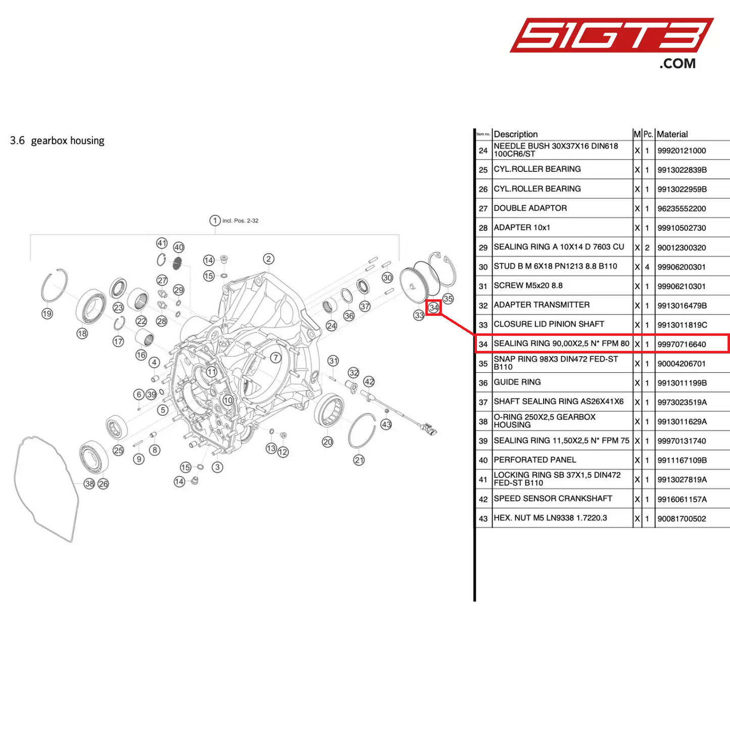 SEALING RING 90,00X2,5 N* FPM 80 - 99970716640 [PORSCHE 991.1 GT3 R]