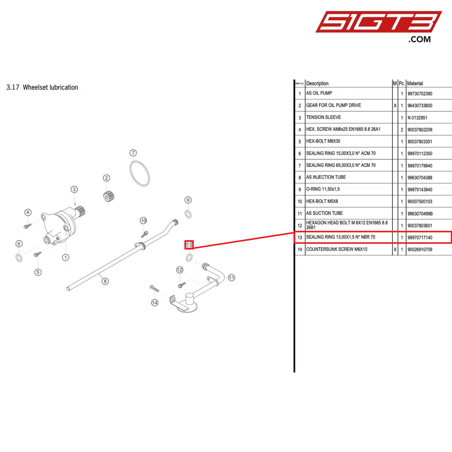 SEALING RING 13,00X1,5 N* NBR 70 - 99970717140 [PORSCHE 996 GT3 Cup]