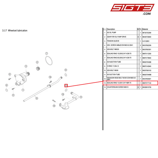 SEALING RING 13,00X1,5 N* NBR 70 - 99970717140 [PORSCHE 996 GT3 Cup]