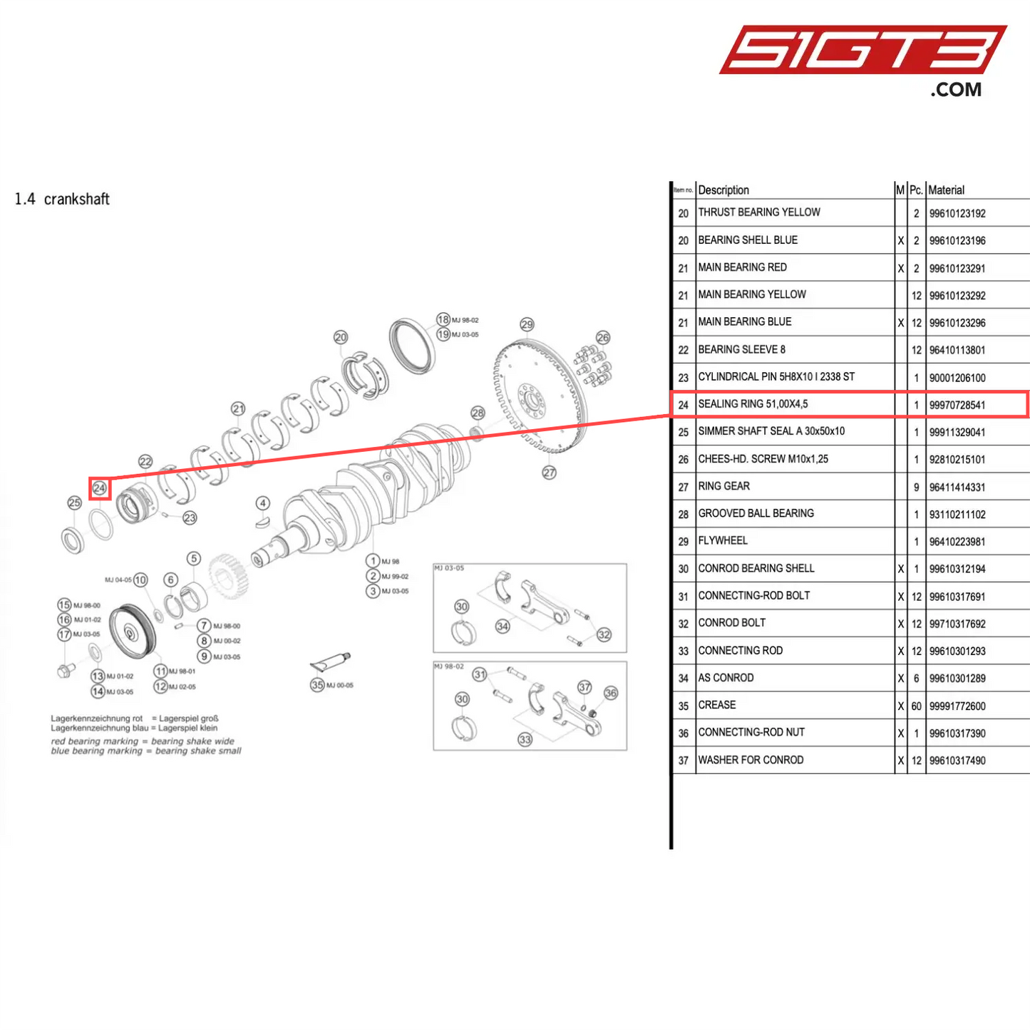 SEALING RING 51,00X4,5 - 99970728541 [PORSCHE 996 GT3 Cup]