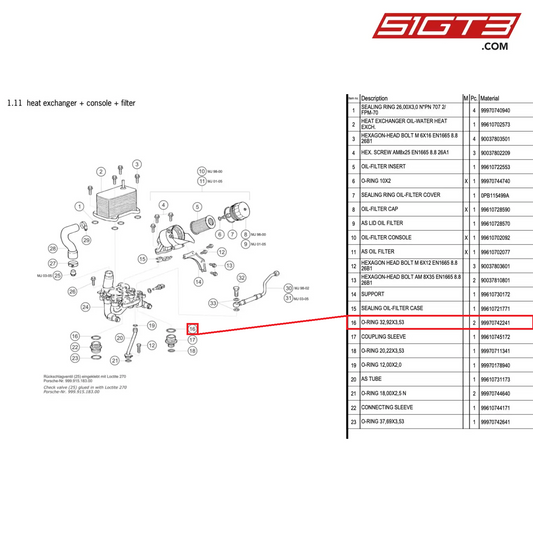 O-RING 32,92X3,53 - 99970742241 [PORSCHE 996 GT3 Cup]