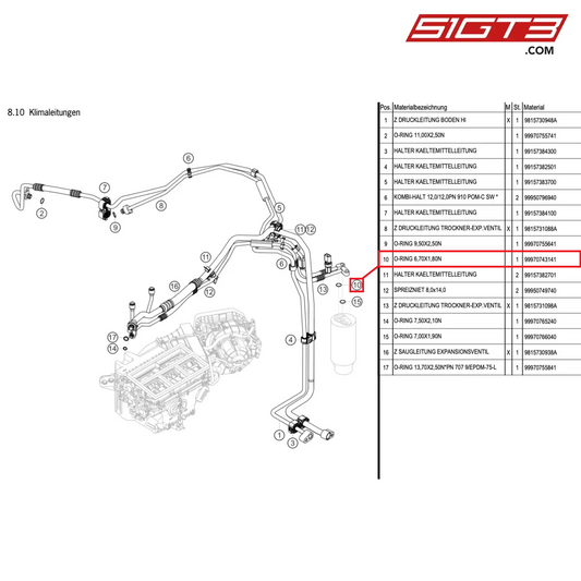 O-RING 6,70X1,80N - 99970743141 [PORSCHE Cayman 981 GT4 Clubsport]