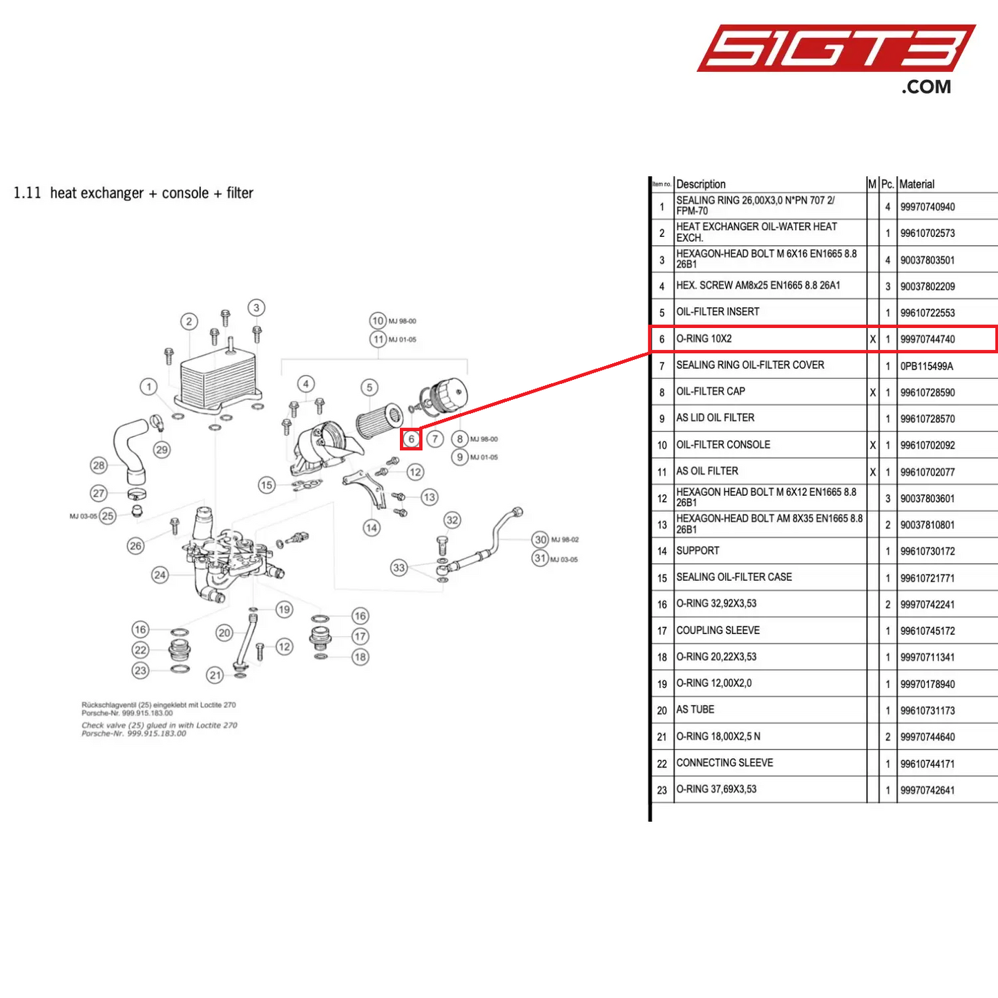 O-RING 10X2 - 99970744740 [PORSCHE 996 GT3 Cup]