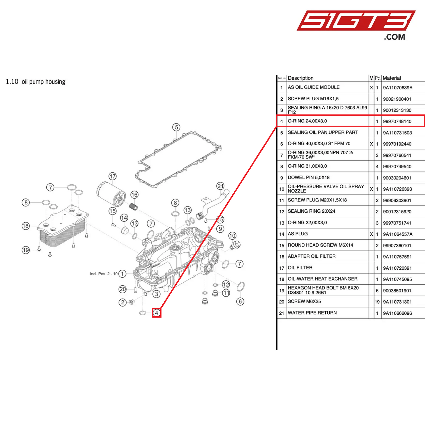 O-RING 24,00X3,0 - 99970748140 [PORSCHE 991.2 GT3 Cup]