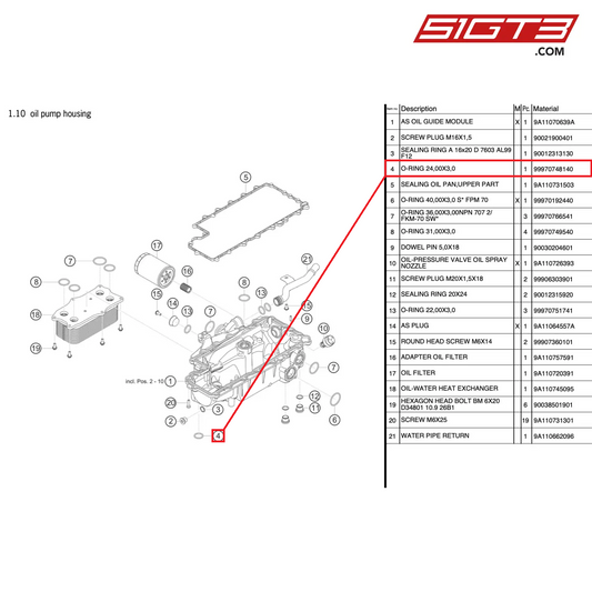 O-RING 24,00X3,0 - 99970748140 [PORSCHE 991.2 GT3 Cup]