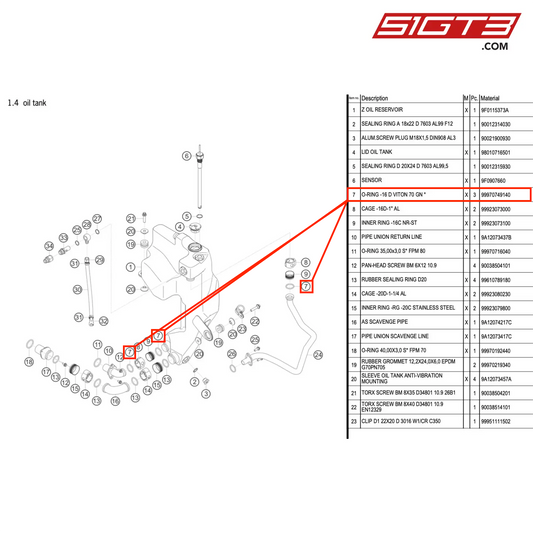 O-RING -16 D VITON 70 GN * - 99970749140 [PORSCHE 911 GT3 R Type 991 (GEN 2)]