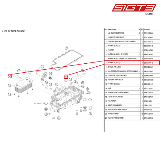 O-RING 31,00X3,0 - 99970749540 [PORSCHE 991.1 GT3 Cup (2017)]