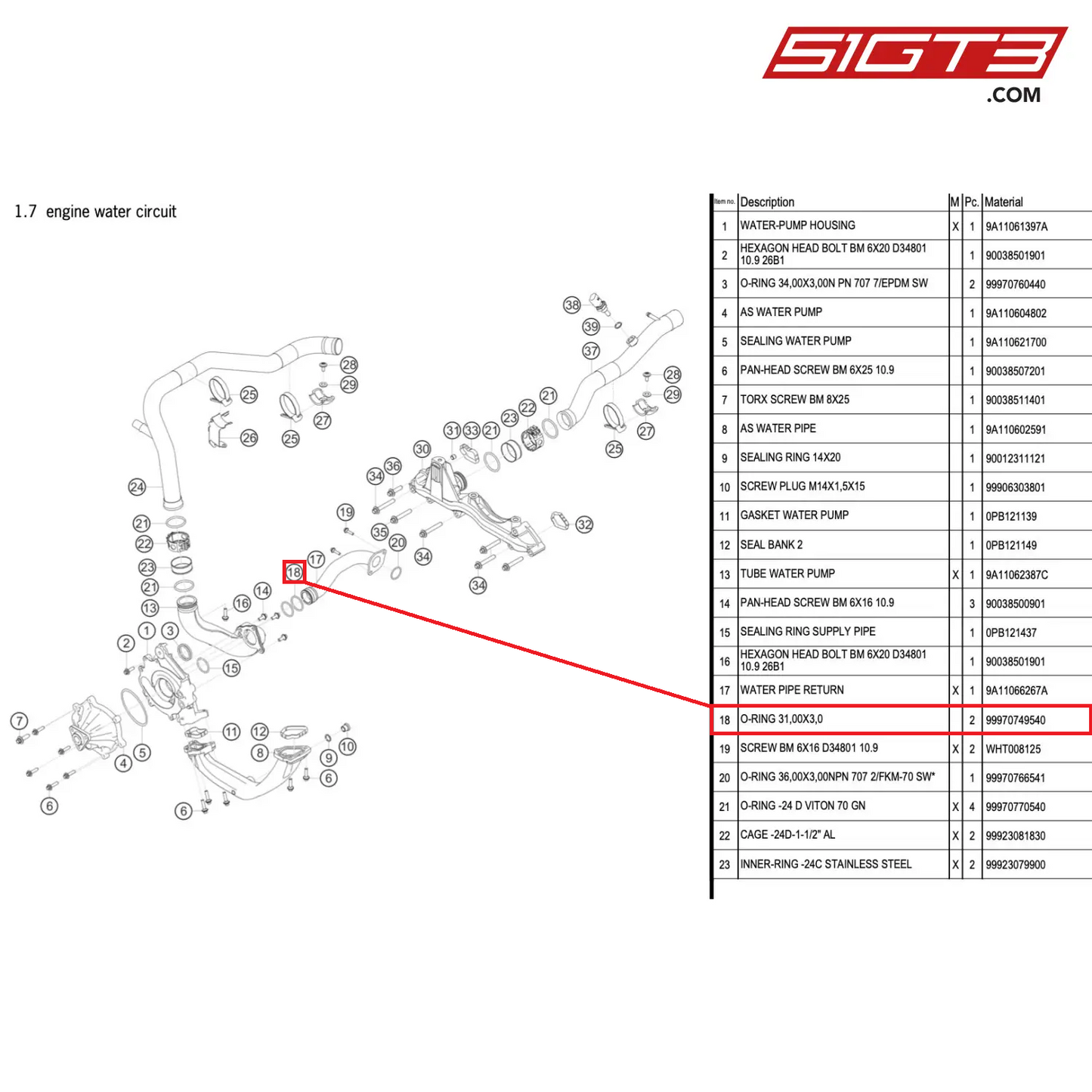 O-RING 31,00X3,0 - 99970749540 [PORSCHE 911 GT3 R Type 991 (GEN 2)]