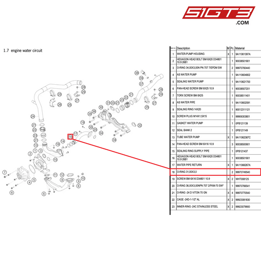 O-RING 31,00X3,0 - 99970749540 [PORSCHE 911 GT3 R Type 991 (GEN 2)]