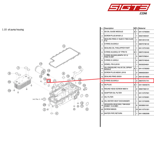 O-RING 22,00X3,0 - 99970751741 [PORSCHE 991.2 GT3 Cup]