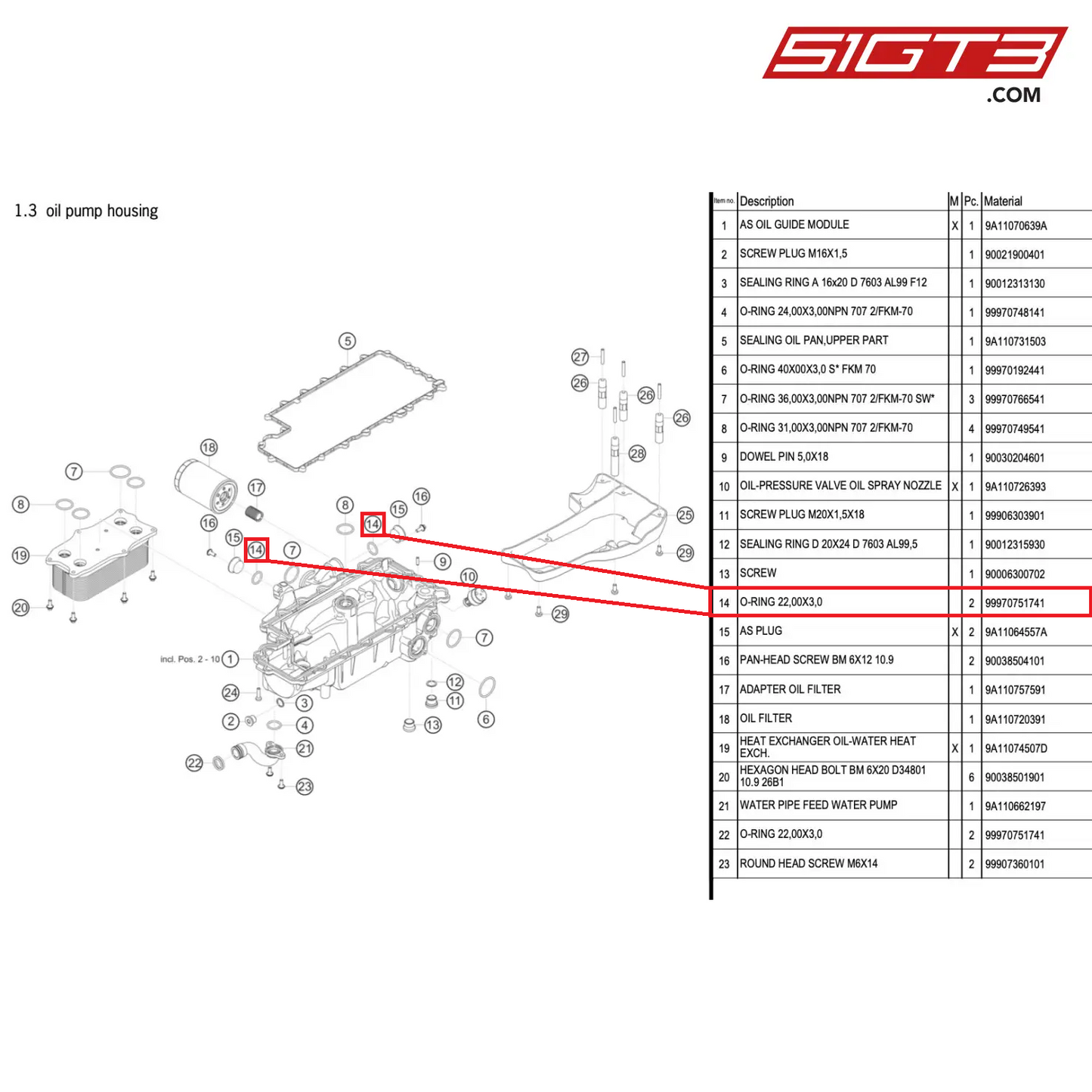 O-RING 22,00X3,0 - 99970751741 [PORSCHE 911 GT3 R Type 991 (GEN 2)]