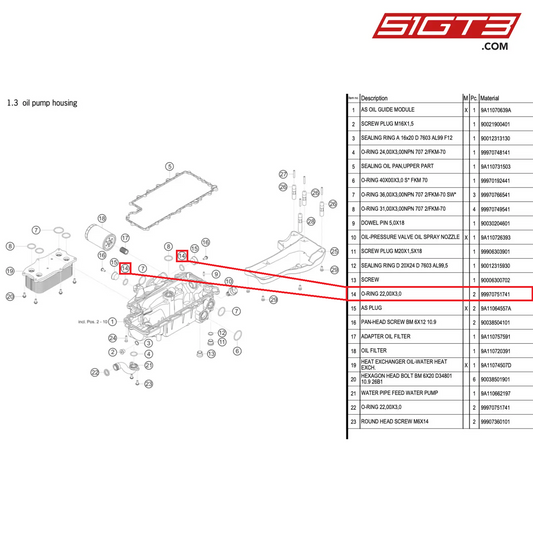 O-RING 22,00X3,0 - 99970751741 [PORSCHE 911 GT3 R Type 991 (GEN 2)]