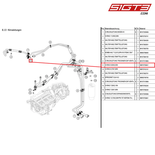 O-RING 9,50X2,50N - 99970755641 [PORSCHE Cayman 981 GT4 Clubsport]