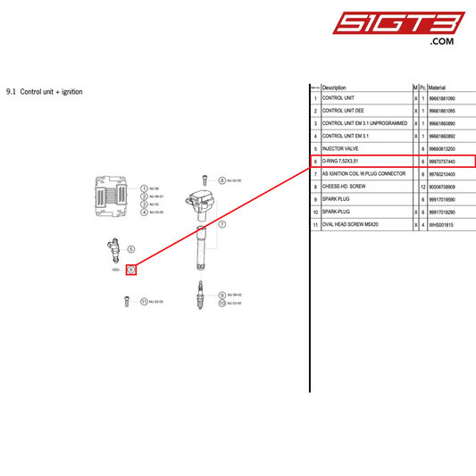 O-RING 7,52X3,51 - 99970757440 [PORSCHE 996 GT3 Cup]