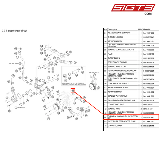 O-RING 34,00X3,00N PN 707 7/EPDM SW - 99970760440 [PORSCHE 911 GT3 Cup Type 991 (GEN 2)]