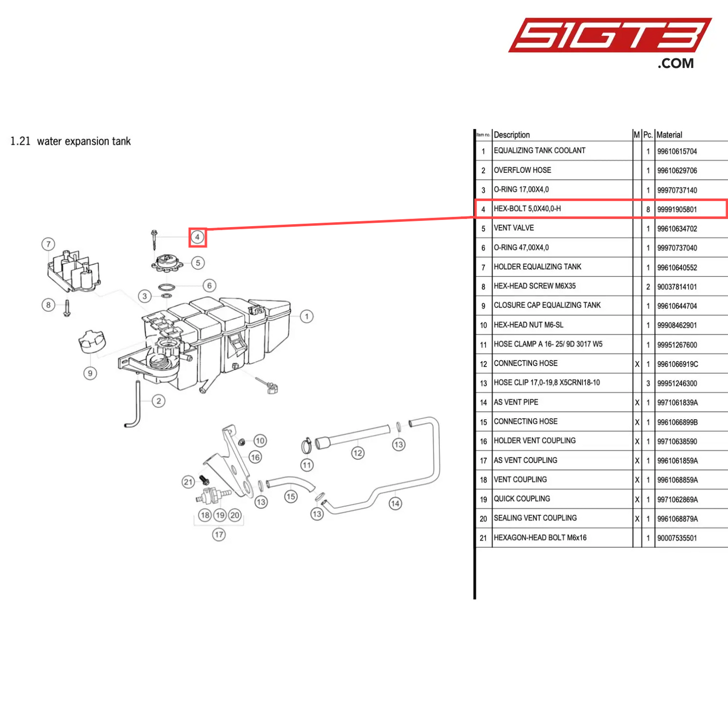 HEX-BOLT 5,0X40,0-H - 99991905801 [PORSCHE 996 GT3 Cup]