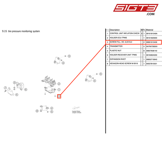 SCREW FILL. HD. 6,0X16,0 - 99991913409 [PORSCHE 991.2 GT3 Cup]