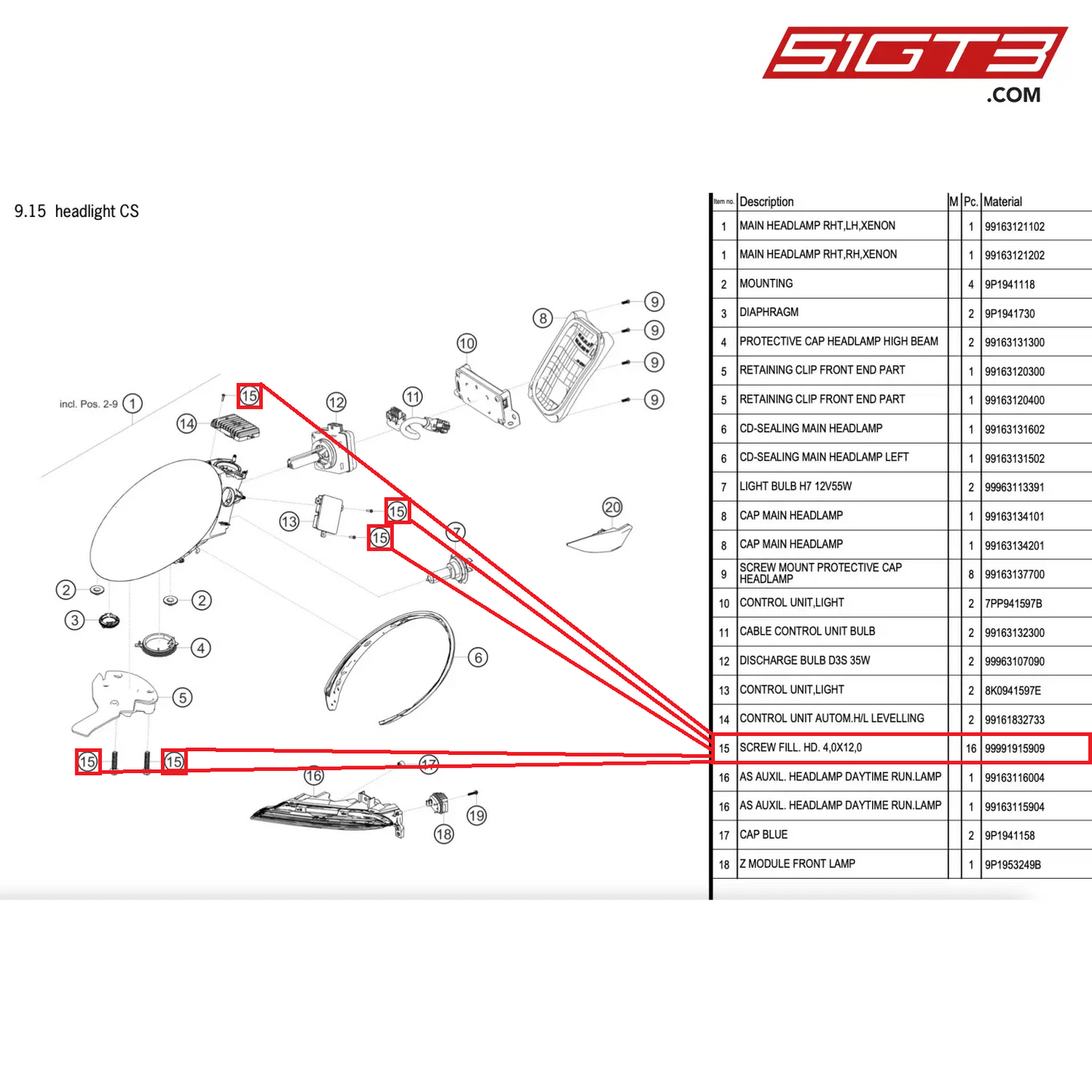 SCREW FILL. HD. 4,0X12,0 - 99991915909 [PORSCHE 911 GT2 RS Clubsport]