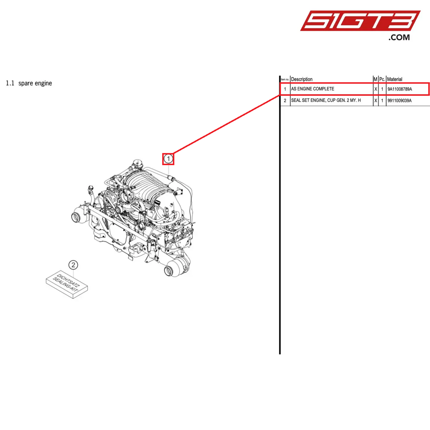 AS ENGINE COMPLETE - 9A11008789A [PORSCHE 991.1 GT3 Cup (2017)]