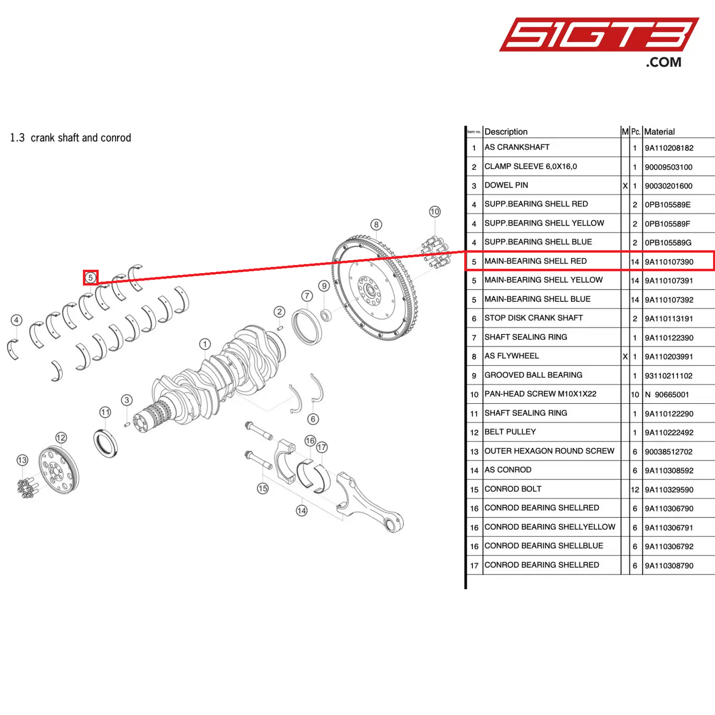 MAIN-BEARING SHELL RED - 9A110107390 [PORSCHE 991.2 GT3 Cup]