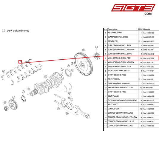 MAIN-BEARING SHELL RED - 9A110107390 [PORSCHE 991.2 GT3 Cup]