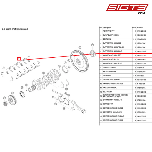 MAIN-BEARING SHELL RED - 9A110107390 [PORSCHE 991.1 GT3 Cup (2017)]