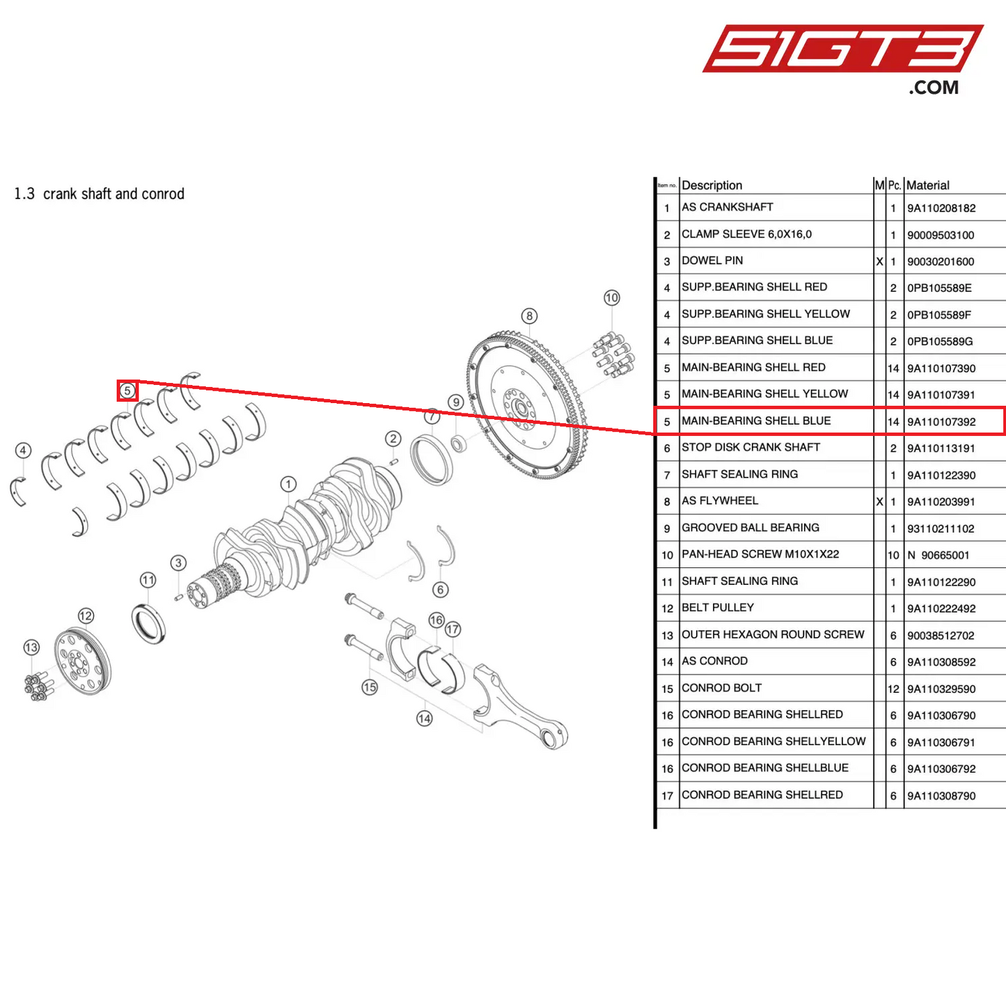 MAIN-BEARING SHELL BLUE - 9A110107392 [PORSCHE 991.2 GT3 Cup]