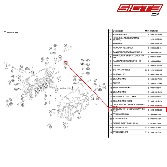 CLOSURE CAP CRANKCASE,UPPER PART - 9A110121501 [PORSCHE 991.2 GT3 Cup]