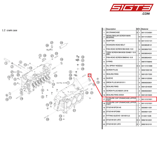 CLOSURE CAP CRANKCASE,UPPER PART - 9A110121601 [PORSCHE 991.2 GT3 Cup]