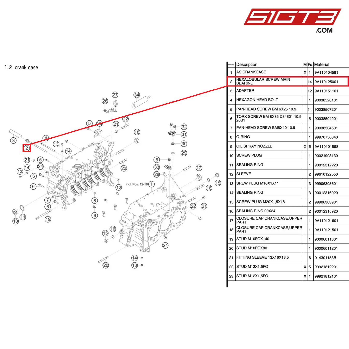 HEXALOBULAR SCREW MAIN BEARING - 9A110125001 [PORSCHE 991.2 GT3 Cup]