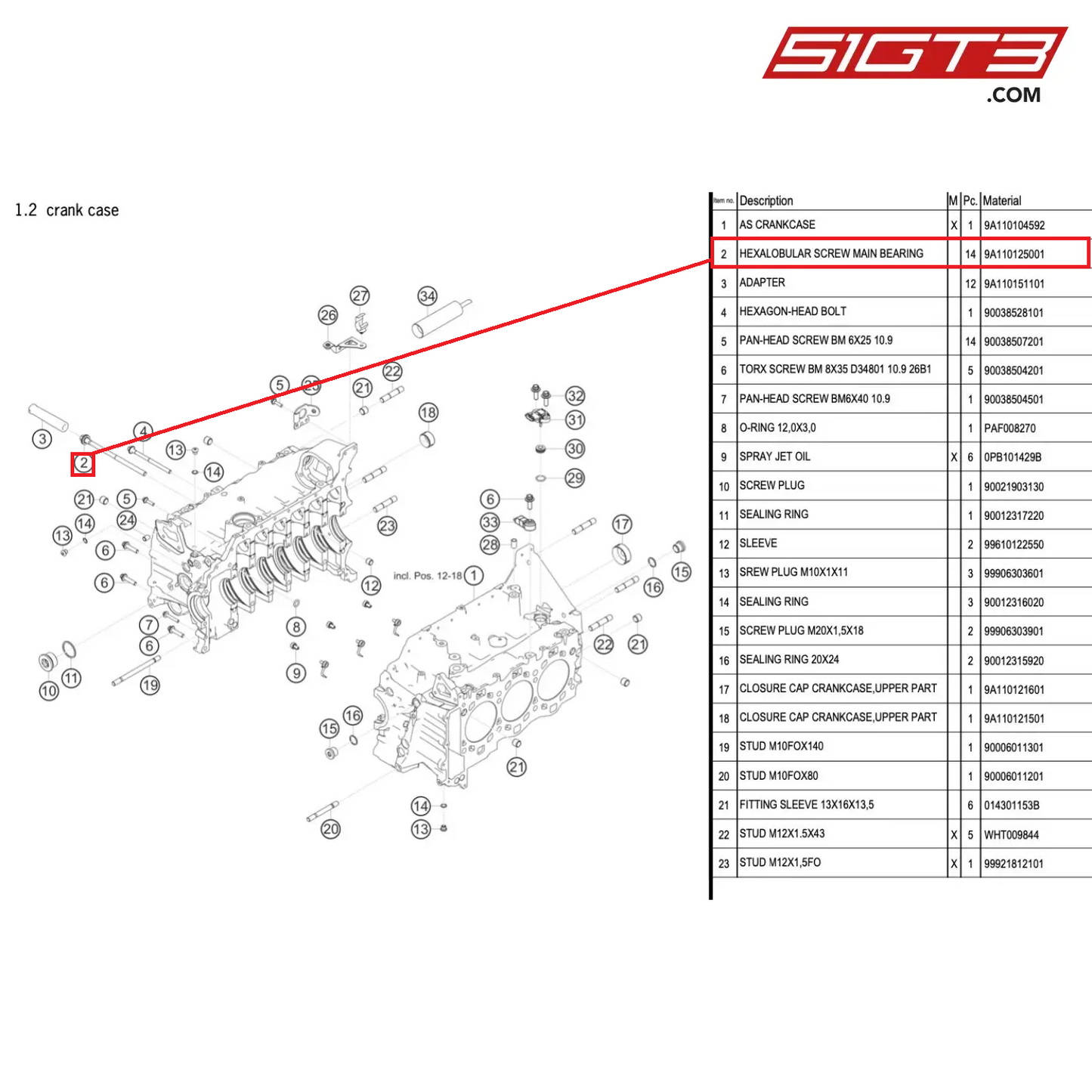 HEXALOBULAR SCREW MAIN BEARING - 9A110125001 [PORSCHE 991.1 GT3 Cup (2017)]