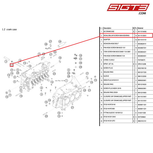 HEXALOBULAR SCREW MAIN BEARING - 9A110125001 [PORSCHE 991.1 GT3 Cup (2017)]