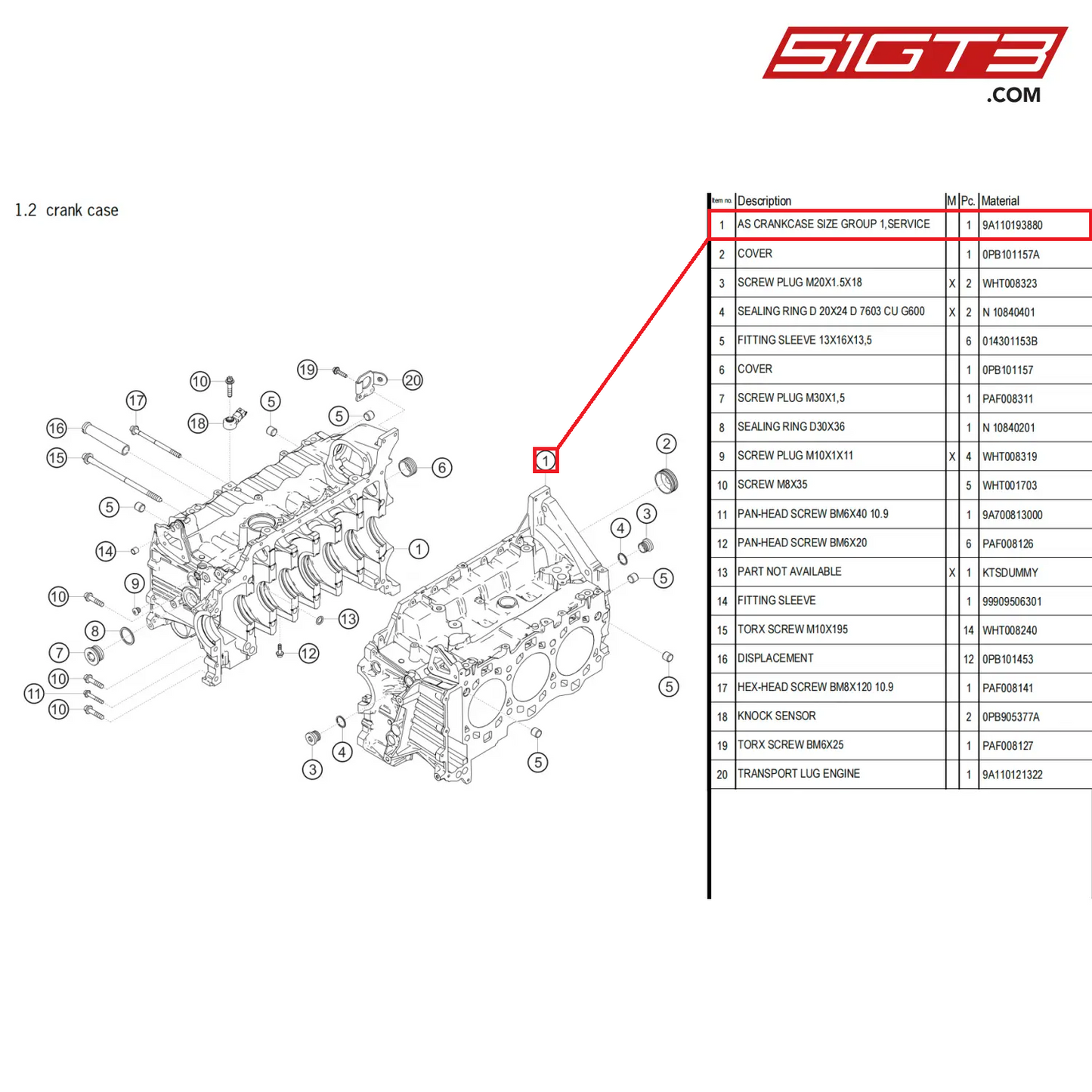 AS CRANKCASE SIZE GROUP 1,SERVICE - 9A110193880 [PORSCHE 718 Cayman GT4 Clubsport]