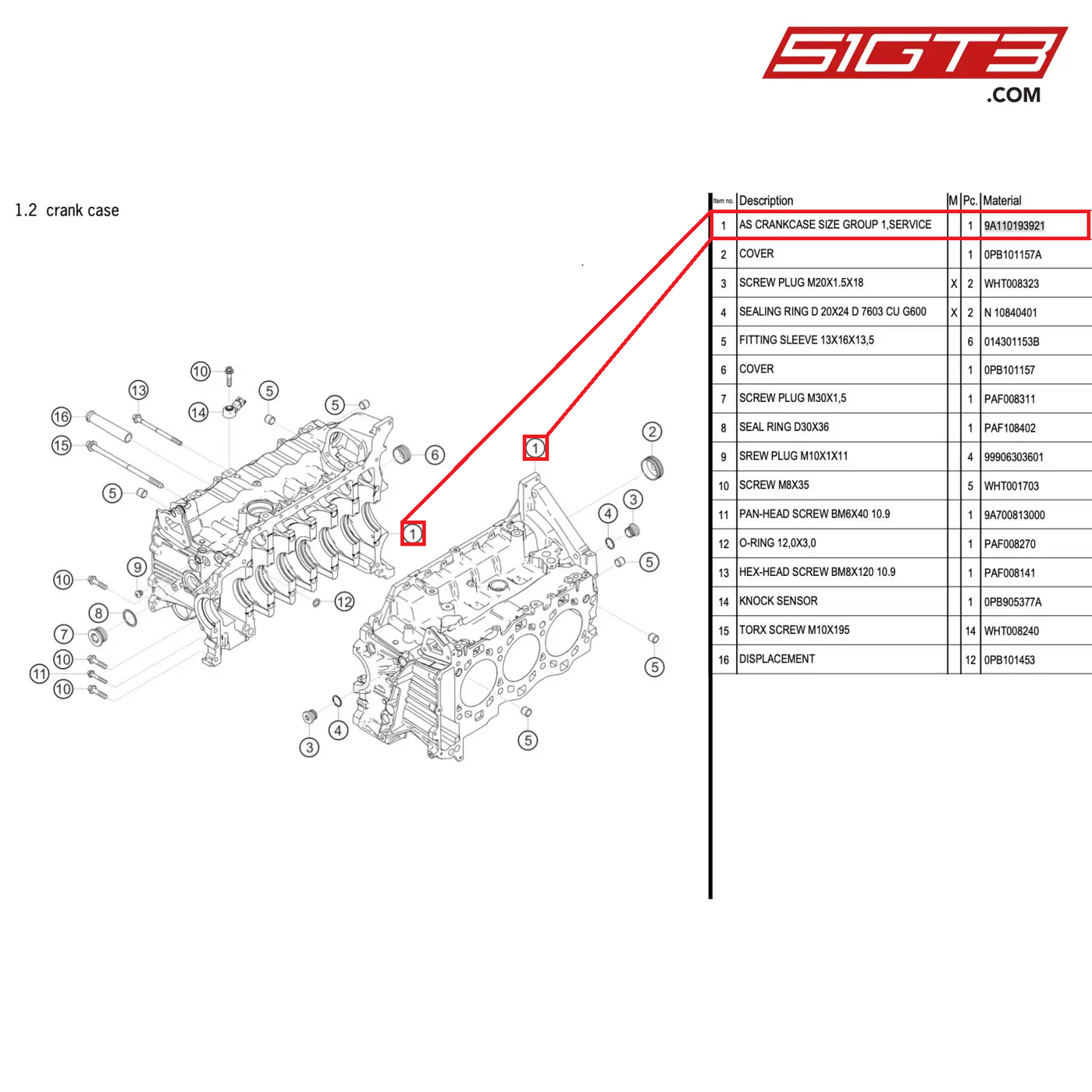 AS CRANKCASE SIZE GROUP 1,SERVICE - 9A110193921 [PORSCHE 911 GT2 RS Clubsport]