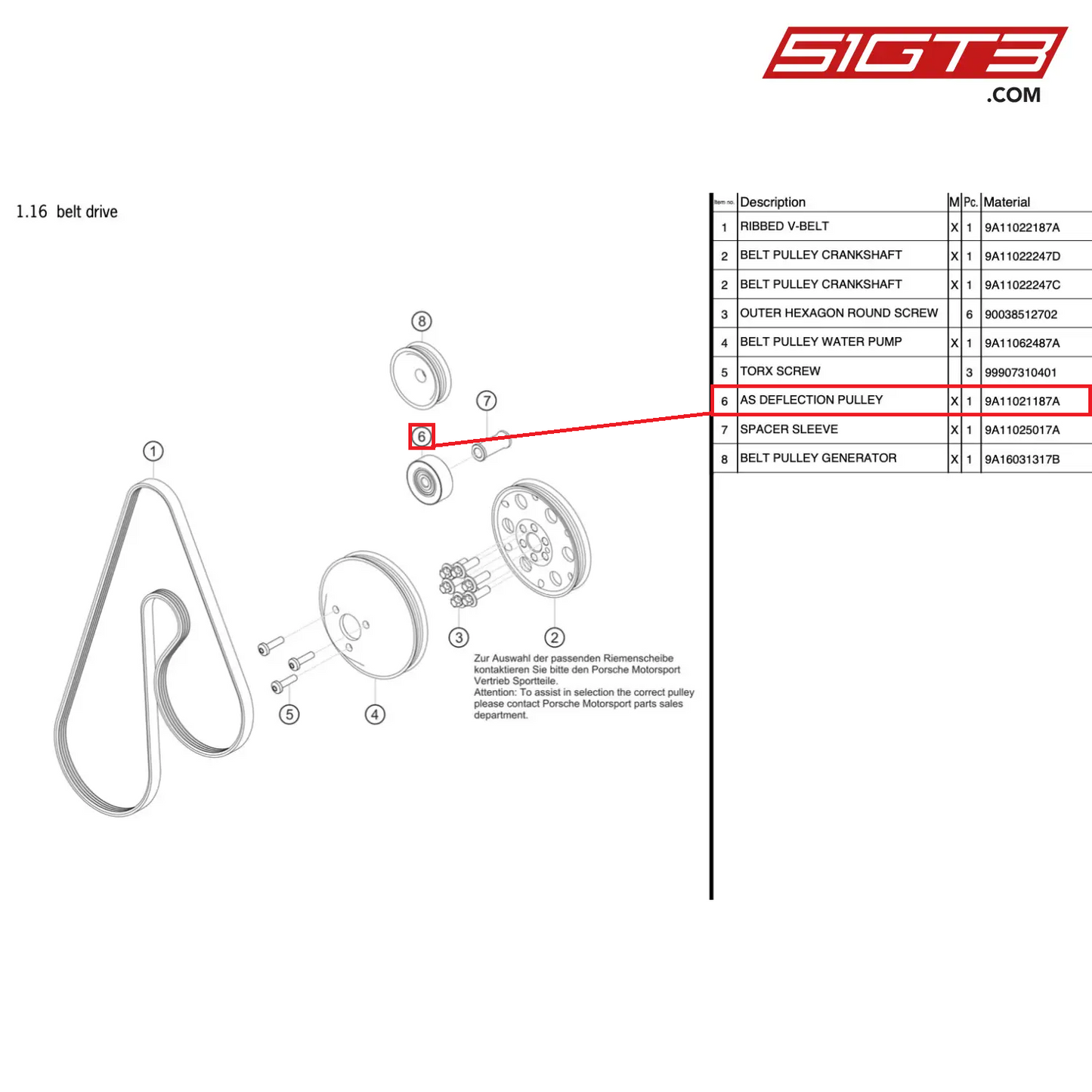 AS デフレクションプーリー - 9A11021187A [ポルシェ 991.1 GT3 R]