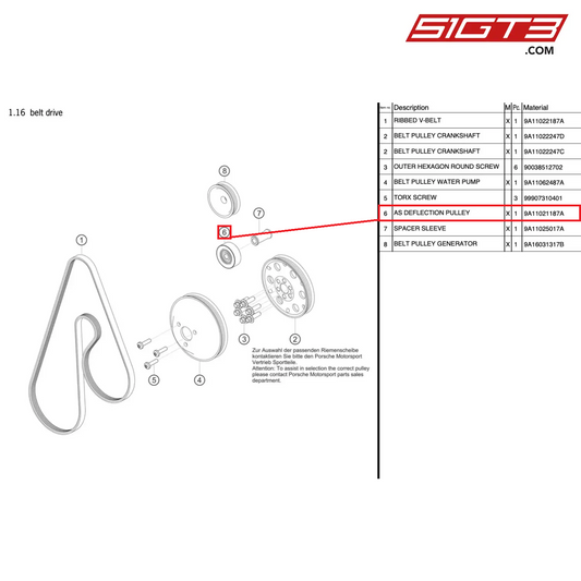 AS デフレクションプーリー - 9A11021187A [ポルシェ 991.1 GT3 R]